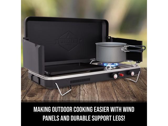 Hike Crew 2-in-1 Gas Camping Stove and Griddle, Portable Propane Burner w/ Integrated Igniter & Stainless Drip Tray Built-in Carrying Handle,...