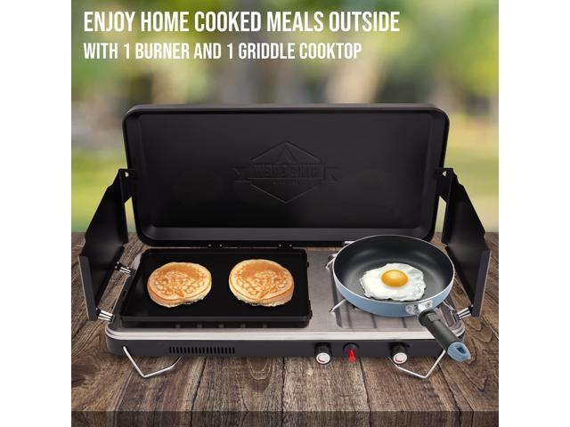 Hike Crew 2-in-1 Gas Camping Stove and Griddle, Portable Propane Burner w/ Integrated Igniter & Stainless Drip Tray Built-in Carrying Handle,...