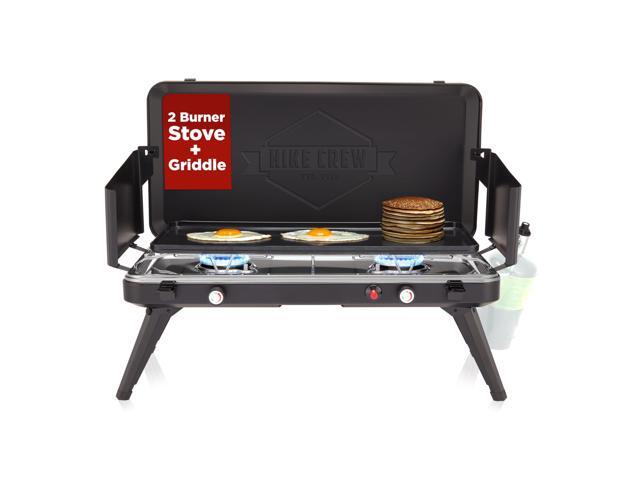 Hike Crew 2-in-1 Gas Camping Stove and Griddle 20,000 BTU 2 Burner Propane Portable Stovetop w/ Griddle Plate Foldable Legs Integrated...