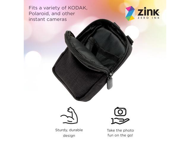 Zink Soft Camera Case Small Instant Print Camera & Printer Bag w/Photo Paper Pocket, Zipper Closure & Crossbody Shoulder Strap - Black