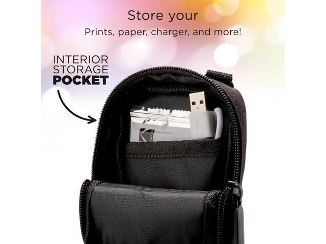 Zink Soft Camera Case Small Instant Print Camera & Printer Bag w/Photo Paper Pocket, Zipper Closure & Crossbody Shoulder Strap - Black