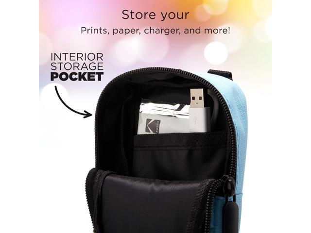 Zink Soft Camera Case Small Instant Print Camera & Printer Bag w/ Photo Paper Pocket, Zipper Closure & Crossbody Shoulder Strap (Blue) for Kodak,...