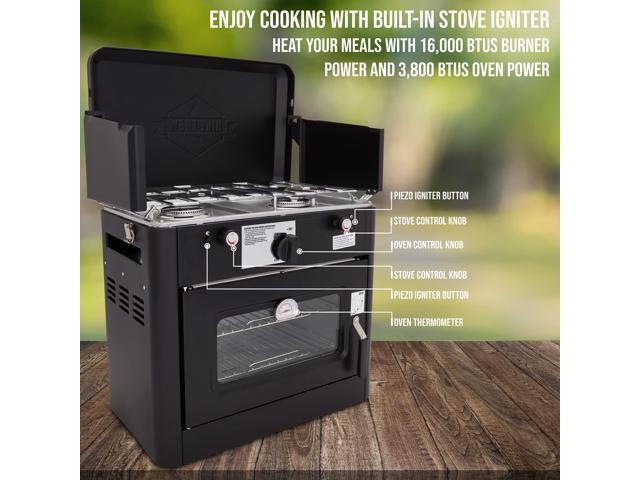 Hike Crew Outdoor Gas Camping Oven w/ Carry Bag CSA Approved Portable Propane-Powered 2-Burner Stove & Oven Auto Ignition, Overheat Safety...