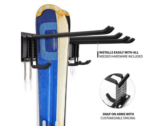 RaxGo Ski Wall Rack, Holds 4 Pairs of Skis & Skiing Poles or Snowboard for Home and Garage Storage, Wall Mounted, Heavy Duty and Adjustable...