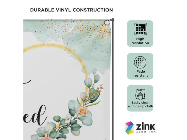 Zink Wedding Photo Backdrop - Wrinkle-Free 4.5 Ft x 6 Ft Photo Studio Backdrop with Floral Design and Just Married Text