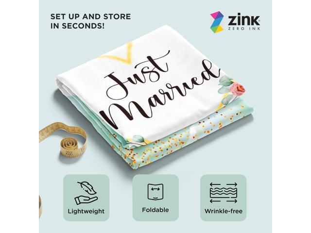 Zink Wedding Photo Backdrop - Wrinkle-Free 4.5 Ft x 6 Ft Photo Studio Backdrop with Floral Design and Just Married Text