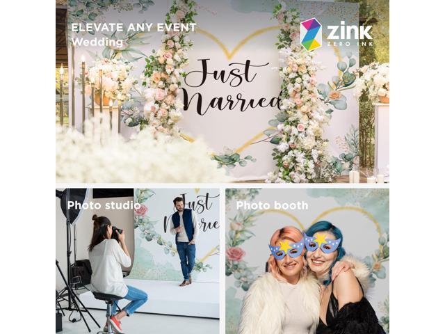 Zink Wedding Photo Backdrop - Wrinkle-Free 4.5 Ft x 6 Ft Photo Studio Backdrop with Floral Design and Just Married Text