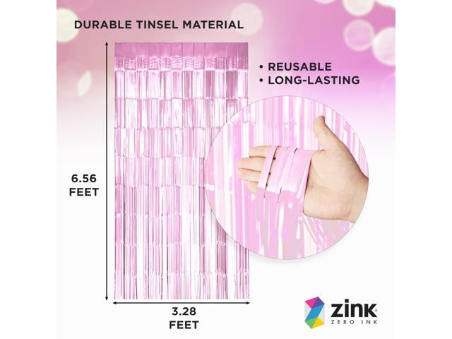 Zink 2 Pack 3.28 Ft x 6.56 Ft Pink Foil Curtain Backdrop - Tinsel Streamers for Photo Booth, Birthday Party, Wedding, Graduation, Holiday Decorations