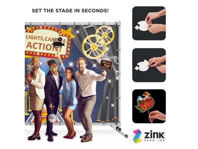 Zink Hollywood Photo Booth Bundle - 15PC Hollywood Themed Photo Booth Kit with 4.5 x 6 Ft Backdrop, Precut Props, Sticks, and Adhesive Pads