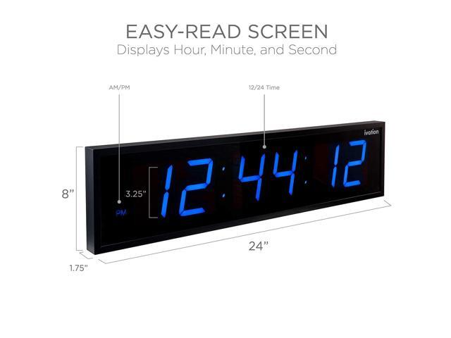 Ivation Huge 24' Inch Large Big Oversized Digital LED Clock with Stopwatch, Alarms, Countdown Timer & Temp - Shelf or Wall Mount (Blue) 6-Level...