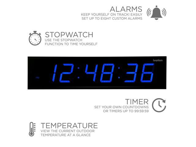 Ivation Huge 24' Inch Large Big Oversized Digital LED Clock with Stopwatch, Alarms, Countdown Timer & Temp - Shelf or Wall Mount (Blue) 6-Level...