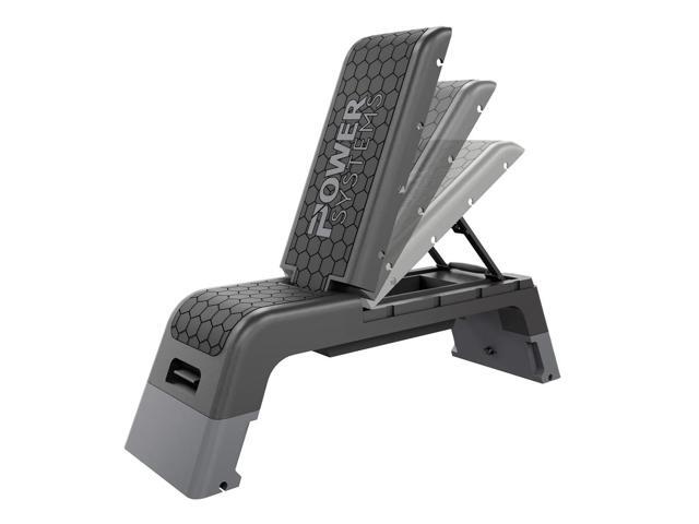 Power Systems Fitness Deck, for Cardio Workouts and Strength Training, Black/Grey - Adjustable Bench and Aerobic Step