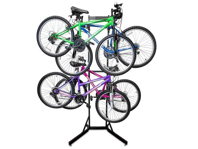 RaxGo Bike Garage Storage Rack, 4 Bicycle Garage Floor Stand, Adjustable, Freestanding, Adjustable Hooks, For Mountain & Road bicycles, Universal...