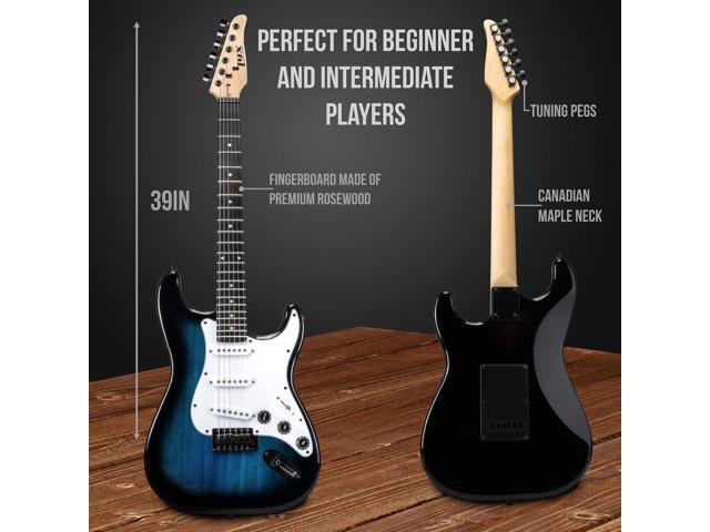 LyxPro 39 inch Electric Guitar Kit Bundle with 20w Amplifier, All Accessories, Digital Clip On Tuner, Six Strings, Two Picks, Tremolo Bar, Shoulder...