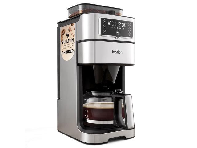 2-in-1 Drip Coffee Maker & Grinder Programmable Auto Brew & Timer - Warming Plate - 10 Cup - Reusable Filter Basket 1.5L Water Tank 1000W -...