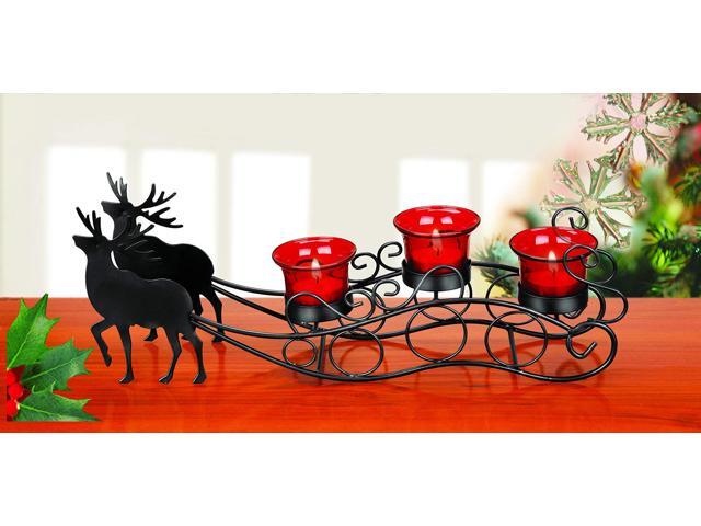 Jumbl Metal and Glass Reindeer Sleigh Candle Holder