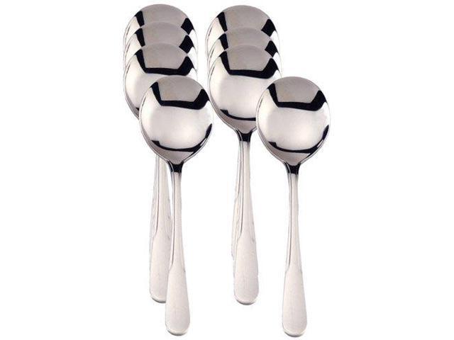 Jumbl Stainless Steel Soup Spoons Set of 8 Polished 18/8 Metal Spoons Wide Bowl, Classic Design, 7-Inch Length Durable, Dishwasher Safe...