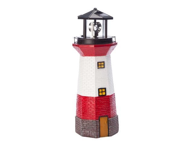 Miles Kimball Red Solar Lighthouse by Maple Lane CreationsTM- Rotating LED Light Outdoor Décor - Lawn and Garden Resin Lighthouse
