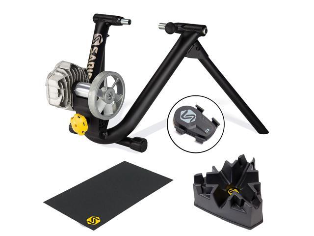 Saris Fluid2 Indoor Bike Trainer, Smart Equipped Option, Fits Road and Mountain Bikes, Compatible with Zwift App with Wheel Rising Block & Trainer Mat