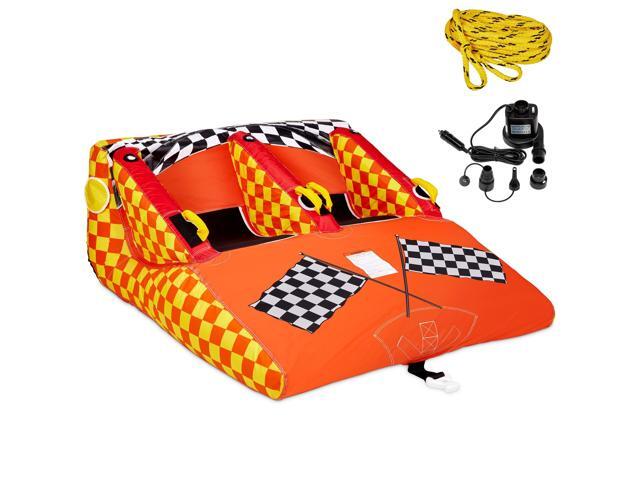 SUNNY & FUN Towable Water Tube - 2-Person Inflatable Floating Raft with Cushion Seats, Grip Handles, Dual Tow Points & Speed Safety Valve for Fast...