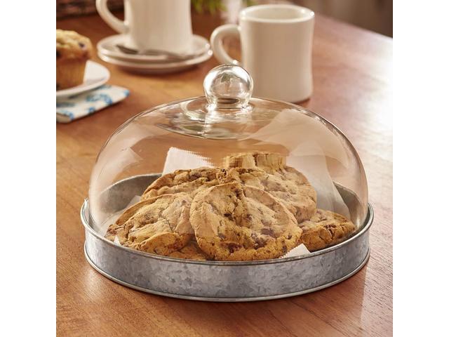 SkyMall Galvanized Metal and Glass Dome Serving Plate - Silver