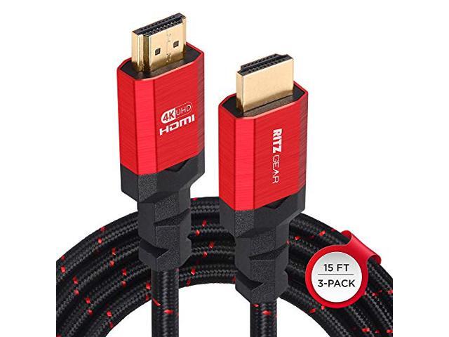 RitzGear 15 ft. 4K HDMI Cable, High Speed 18 Gbps HDMI to HDMI Cable, 3-Pack