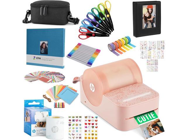 HP Sprocket Panorama Portable Color Label Printer & Photo Printer Craft Bundle w/Case, Zink Roll & More! Pink