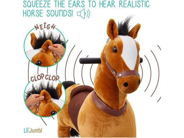 Lil' Jumbl Ride on Horse, Kids Ride on Toy with Realistic Sounds & Rolling Wheels (Brown)