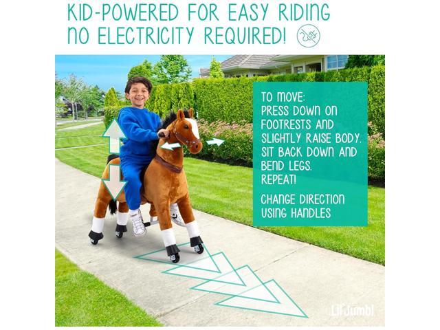 Lil' Jumbl Ride on Horse, Kids Ride on Toy with Realistic Sounds & Rolling Wheels (Brown)