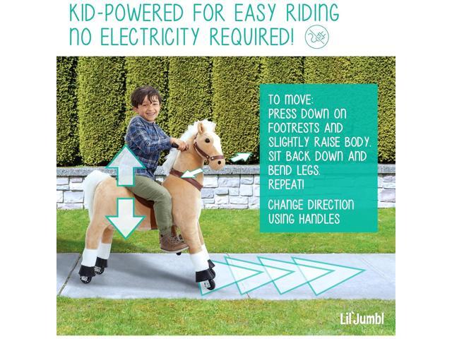 Lil' Jumbl Ride on Horse, Kids Ride on Toy with Realistic Sounds & Rolling Wheels (Off-White)