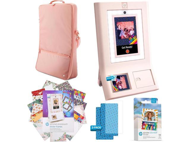 HP Sprocket Photobooth 3x4' Photo Printer (Pink) Bundle w/Zink Paper, Case, Screen Protector & More