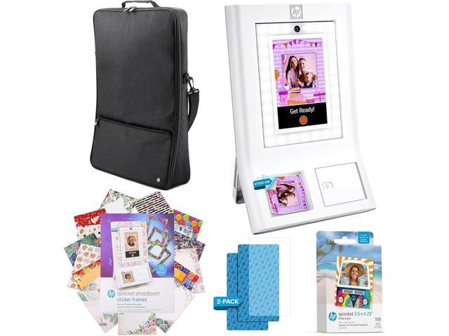 HP Sprocket Photobooth 3x4' Photo Printer (Pink) Bundle w/Zink Paper, Case, Screen Protector & More White