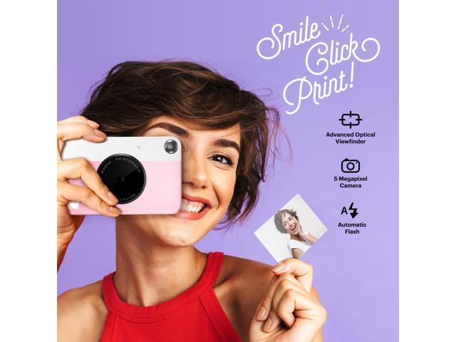 Kodak Printomatic 5MP Instant Print Camera (Pink) & Zink Photo Paper (75 Sheets) Bundle
