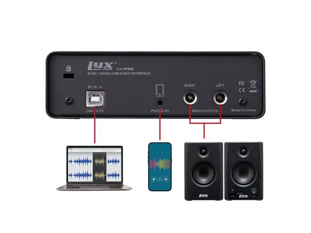 LyxPro 2x2 USB Audio Interface with Asio Driver, Software, LyxPro Studio Monitors & Isolation Shield