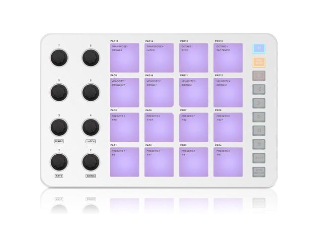 M-WAVE Midi Controller - Bluetooth USB Pad - 16 Drum Pads, 8 Knobs, Rechargeable, DAW Compatible