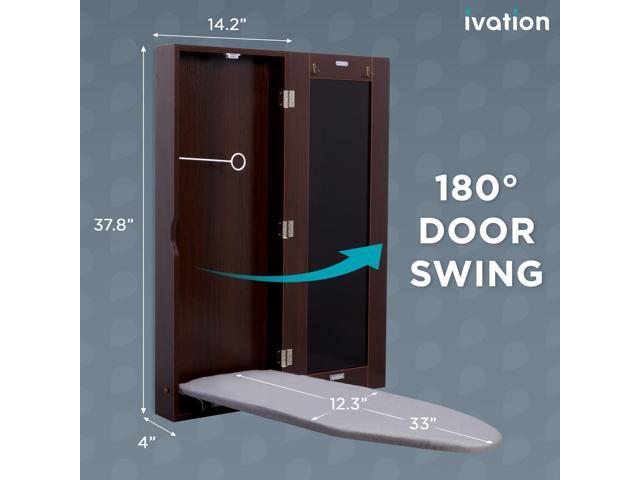 Ivation Wall-Mounted Ironing Board Cabinet, Foldable Ironing Storage Station for Home, Apartment & Small Spaces, Easy-Release Lever, With Miror...