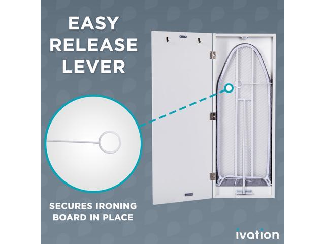 Ivation Ironing Board, Wall Mounted Ironing Board Cabinet with Left Side Door & Mirror - White