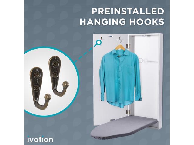 Ivation Ironing Board, Wall Mounted Ironing Board Cabinet with Left Side Door & Mirror - White