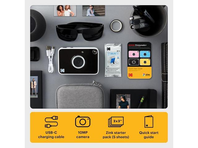 KODAK Printomatic+ Instant Print Digital Camera Starter Bundle + Carrying Case + Zink 20pk Sticky-Back Photo Paper - 10MP, Full-Color Photos, RGB...