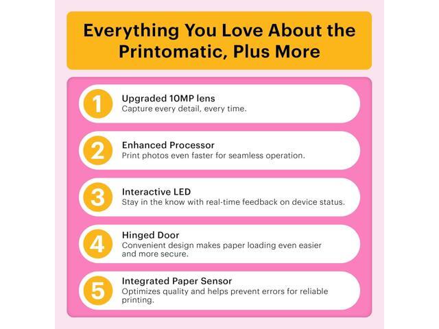 KODAK Printomatic+ Instant Print Digital Camera Starter Bundle + Carrying Case (Pink) + Zink 20pk Sticky-Back Photo Paper - 10MP, Full-Color...