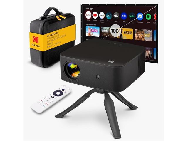 Kodak FLIK X20 Full HD Smart Projector Kit with 100' Screen, Tripod, Remote, Wi-Fi, EVA Case (Black)