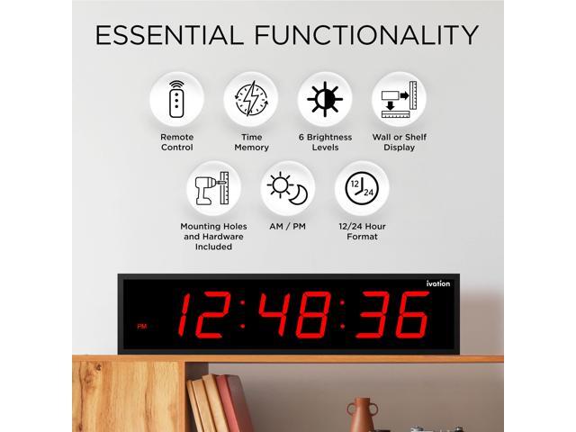 Ivation Huge Large Big Oversized Digital LED Clock - Shelf or Wall Mount (24 Inch - Red) 6-Level Brightness, Mounting Holes & Hardware