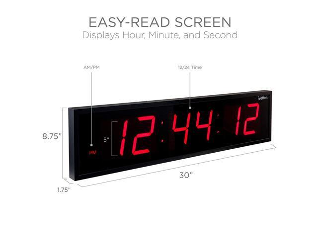 Ivation Huge Large Big Oversized Digital LED Clock - Shelf or Wall Mount (30 Inch - Red) 6-Level Brightness, Mounting Holes & Hardware