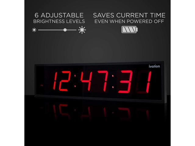 Ivation Huge Large Big Oversized Digital LED Clock - Shelf or Wall Mount (36 Inch - Red) 6-Level Brightness, Mounting Holes & Hardware