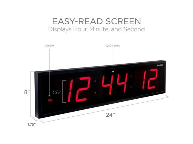 Ivation Huge Large Big Oversized Digital LED Clock - Shelf or Wall Mount (36 Inch - Red) 6-Level Brightness, Mounting Holes & Hardware