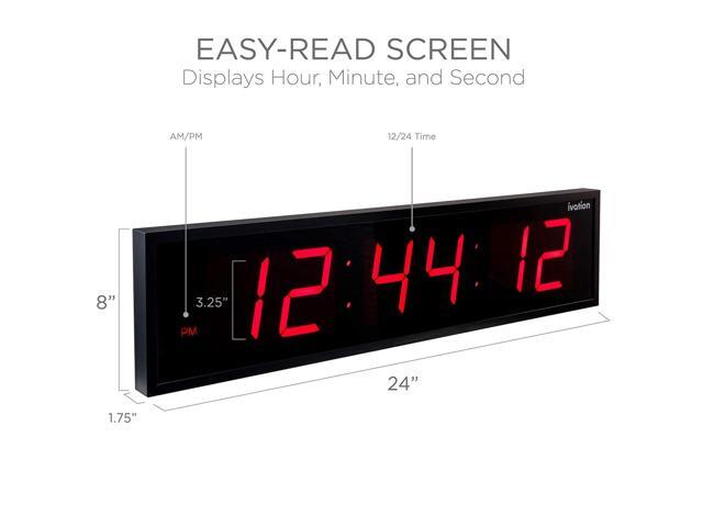 Ivation Huge 24' Inch Large Big Oversized Digital LED Clock with Stopwatch, Alarms, Countdown Timer & Temp - Shelf or Wall Mount (Red) 6-Level...