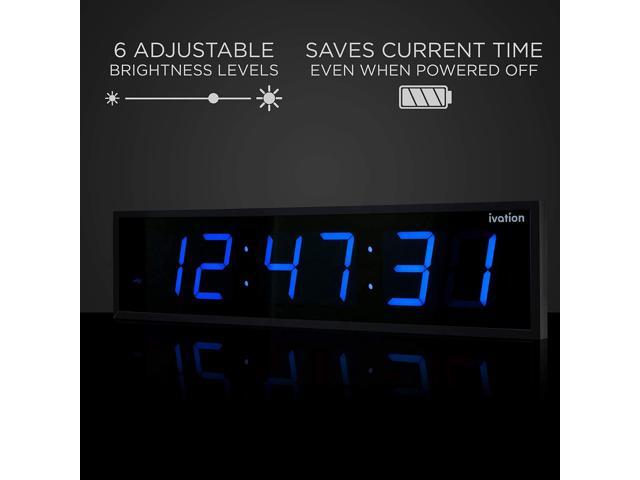 Ivation Huge 36' Inch Large Big Oversized Digital LED Clock with Stopwatch, Alarms, Countdown Timer & Temp - Shelf or Wall Mount (Blue) 6-Level...