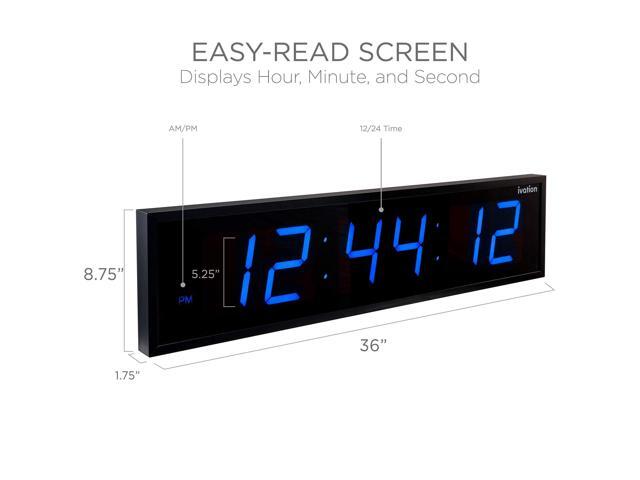 Ivation Huge 36' Inch Large Big Oversized Digital LED Clock with Stopwatch, Alarms, Countdown Timer & Temp - Shelf or Wall Mount (Blue) 6-Level...