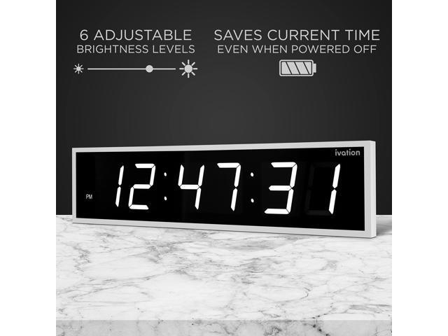 Ivation Huge 36' Inch Large Big Oversized Digital LED Clock with Stopwatch, Alarms, Countdown Timer & Temp - Shelf or Wall Mount (White) 6-Level...
