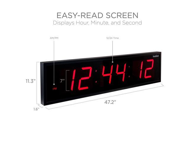 Ivation Huge 48' Inch Large Big Oversized Digital LED Clock with Stopwatch, Alarms, Countdown Timer & Temp - Shelf or Wall Mount (Red) 6-Level...